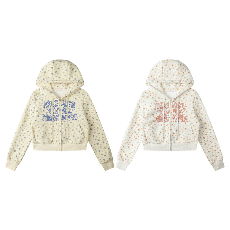 Women’s Floral Cropped Zip Hoodie