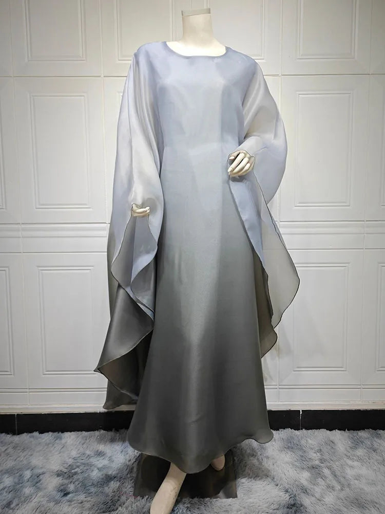 Gradient Satin Maxi Robe Dress