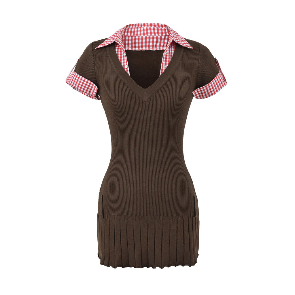 Women’s Short-Sleeve Polo Collar Knit Dress