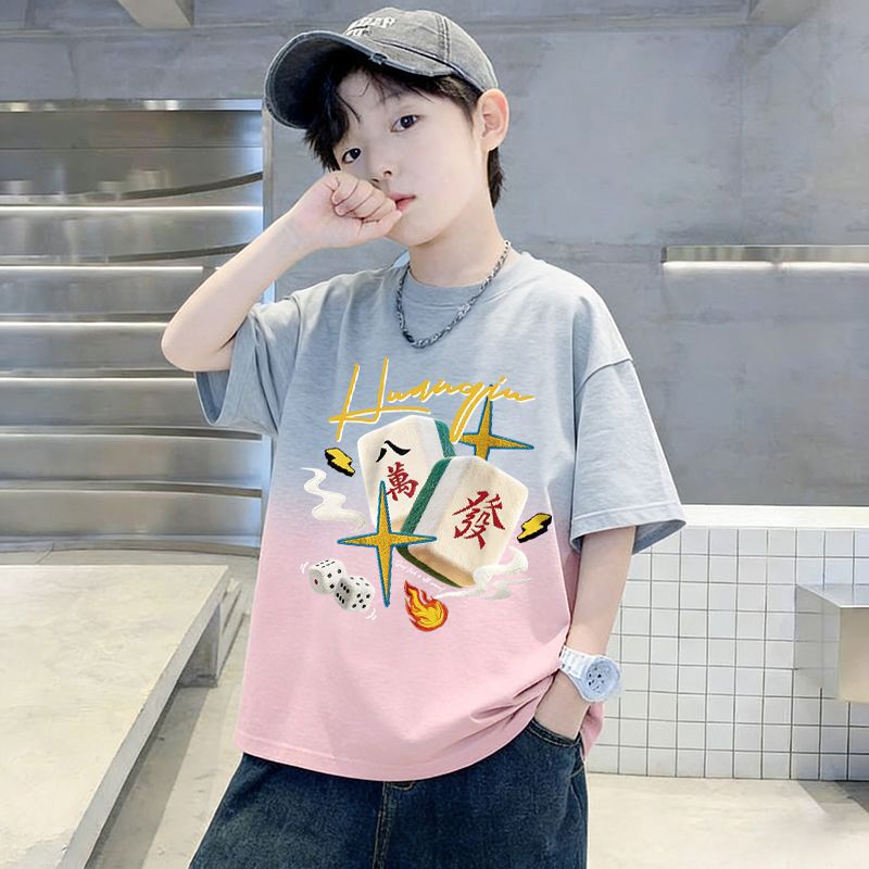 Boy Pure T-Shirt Short Sleeve Stylish Gradient Kids Youth Boy Sports Top