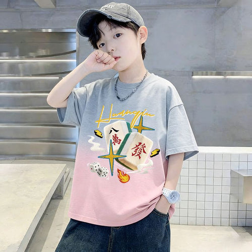 Boy Pure T-Shirt Short Sleeve Stylish Gradient Kids Youth Boy Sports Top