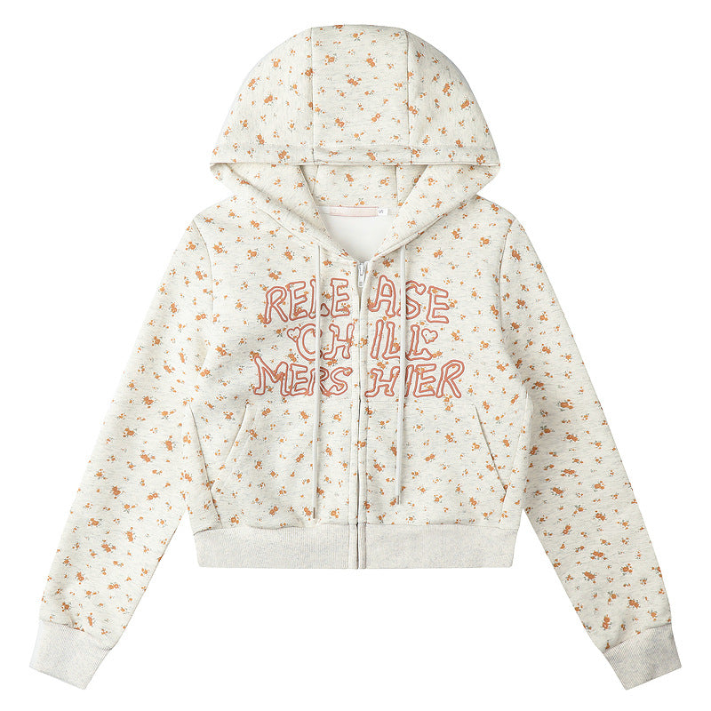 Women’s Floral Cropped Zip Hoodie