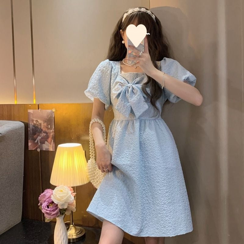 Design Square Neck White Bow Dress Fairy Dress Cake Dress