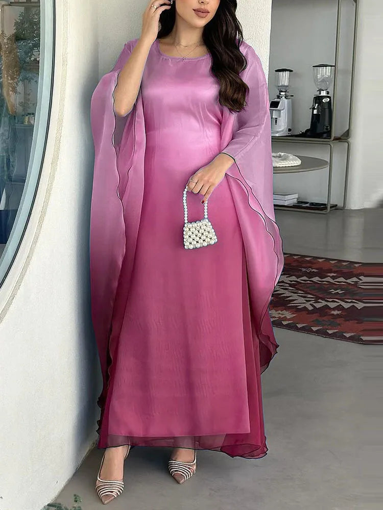 Gradient Satin Maxi Robe Dress