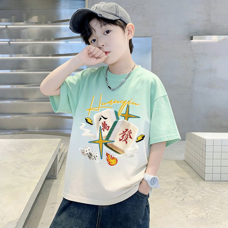 Boy Pure T-Shirt Short Sleeve Stylish Gradient Kids Youth Boy Sports Top