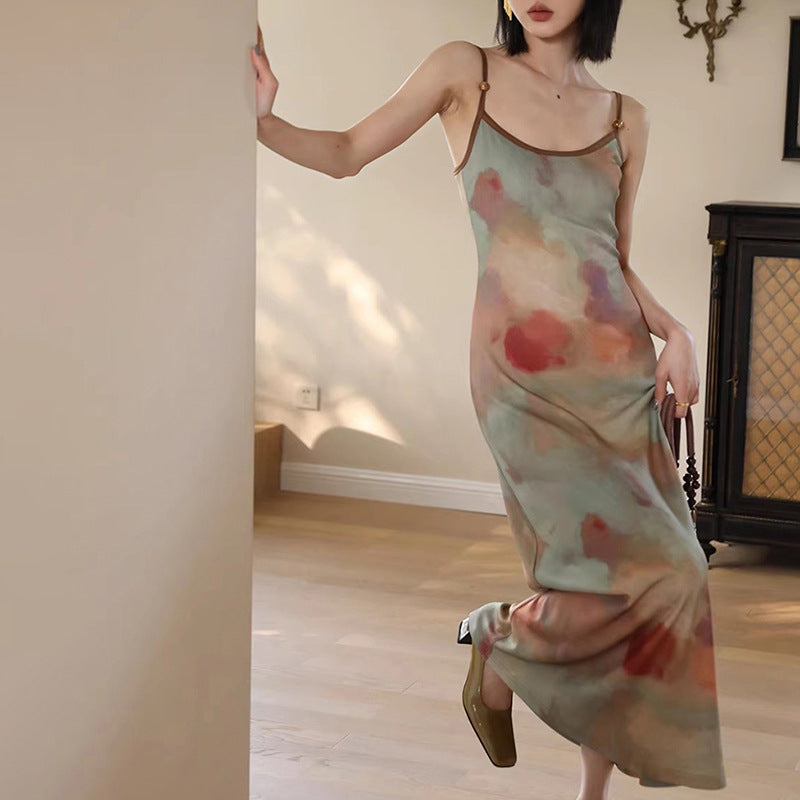 Gradient Print Strapless Dress in Khaki