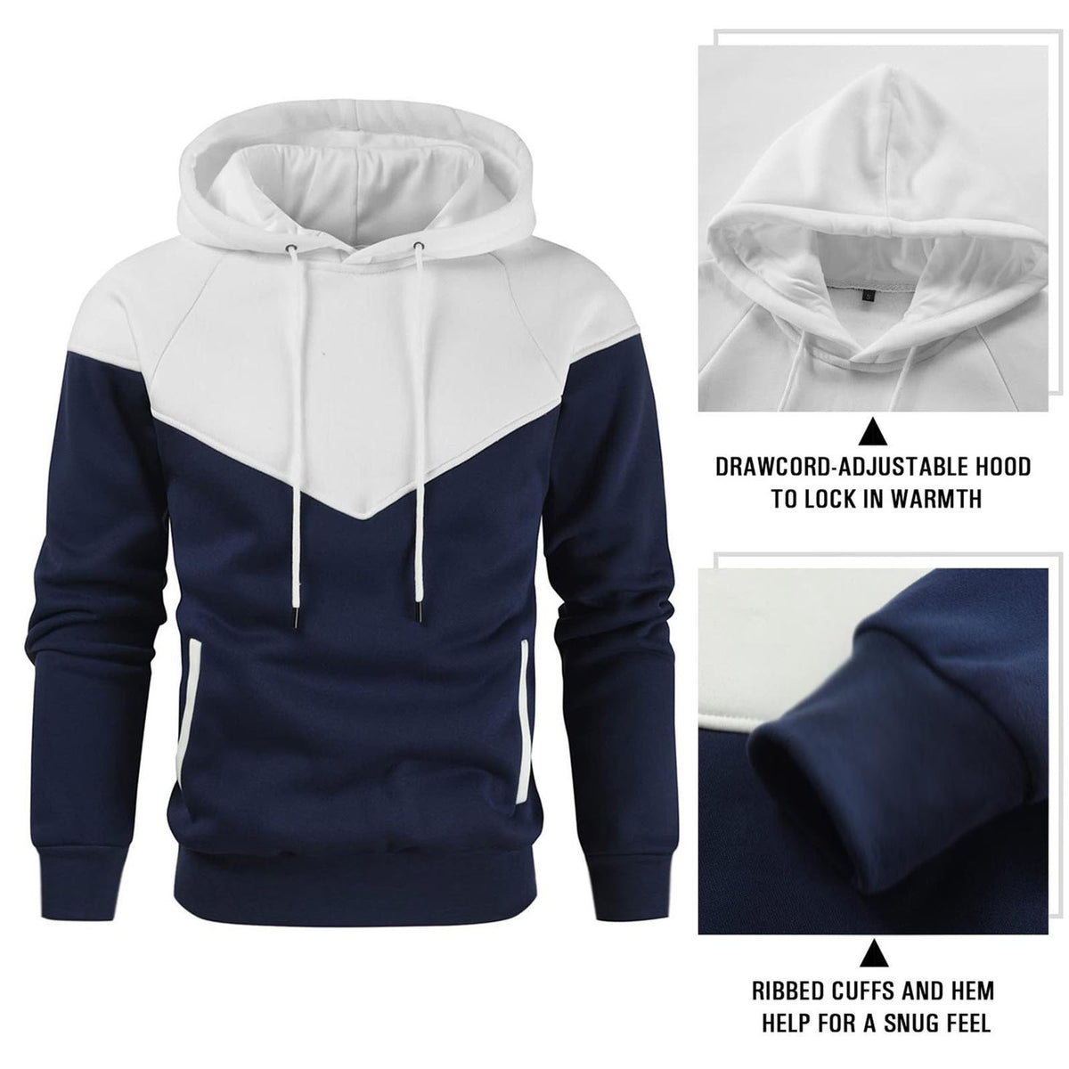 Men's Colorblock Pullover Hoodie Sweatshirt Casual Athletic Everyday