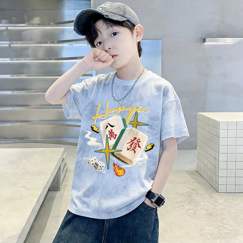 Boy Pure T-Shirt Short Sleeve Stylish Gradient Kids Youth Boy Sports Top