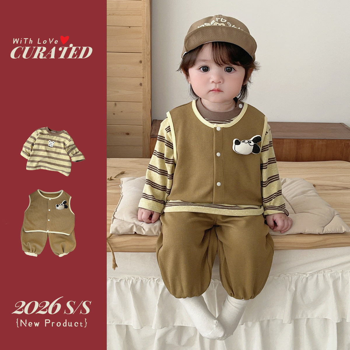 Boy Cartoon Vest Three-Piece Set Boy Casual Long Sleeve T-Shirt Children's Clothing