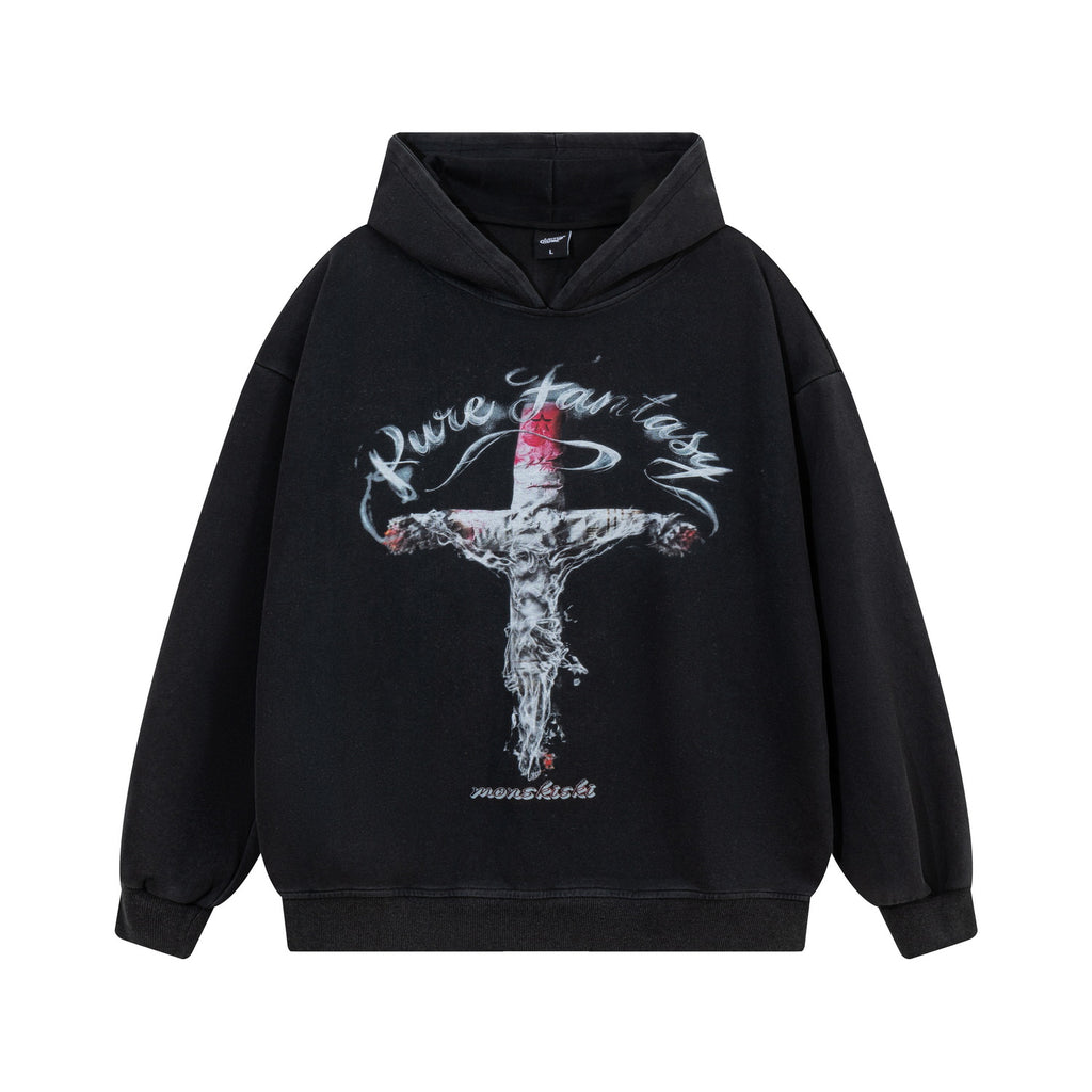 Men's Cross Letter Print Zip-Up Hoodie