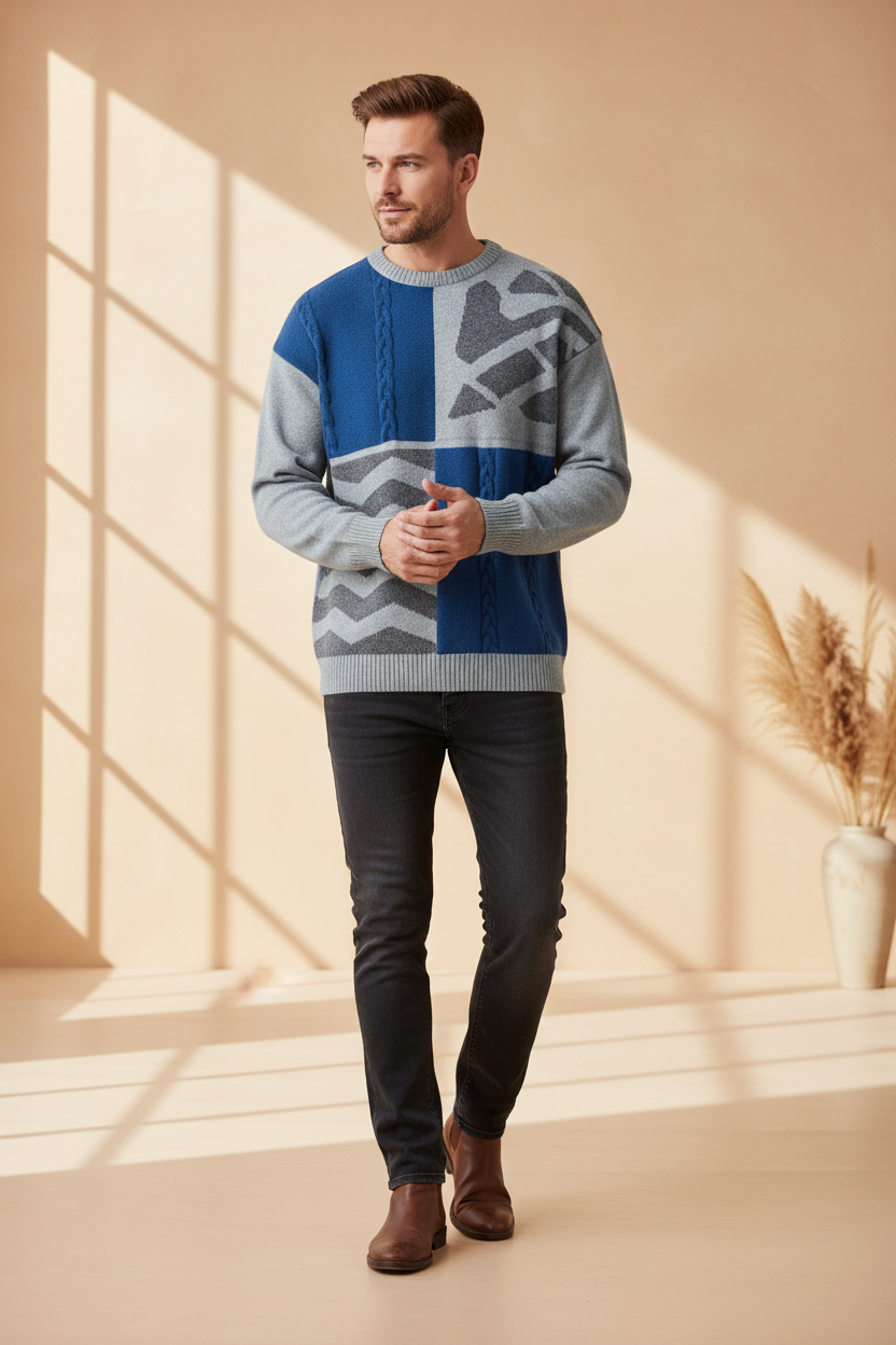 Retro Colourblock Crew Neck Sweater