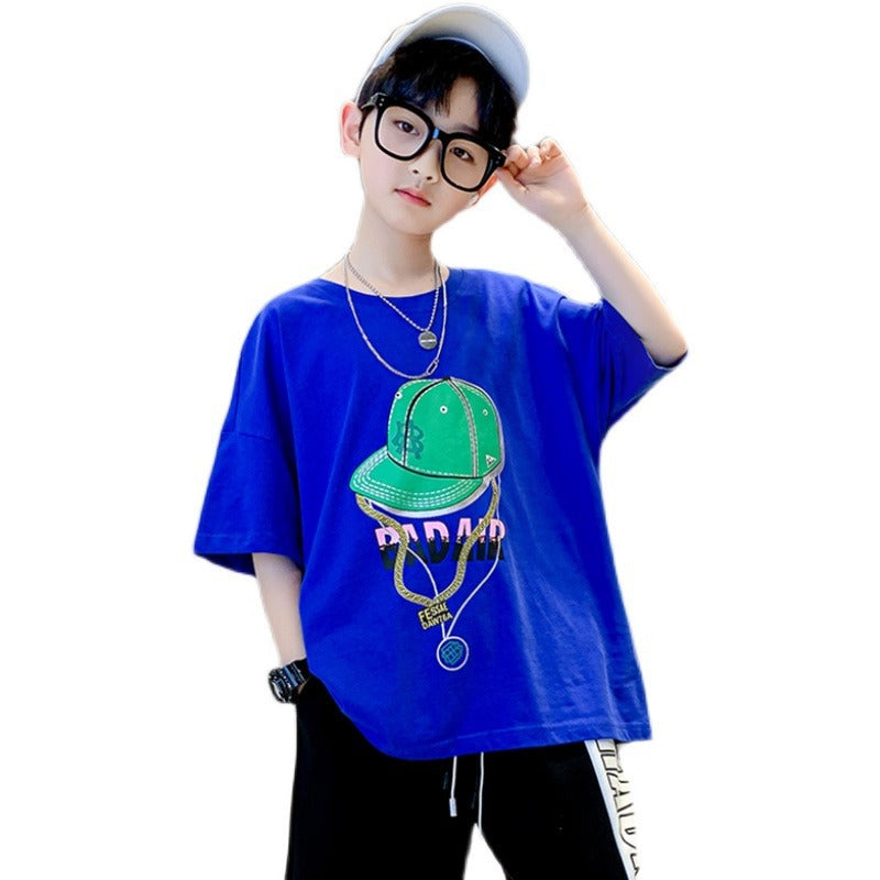 Children's Boy Short Sleeve T-Shirt Mid to Large Size Cotton Casual Boy