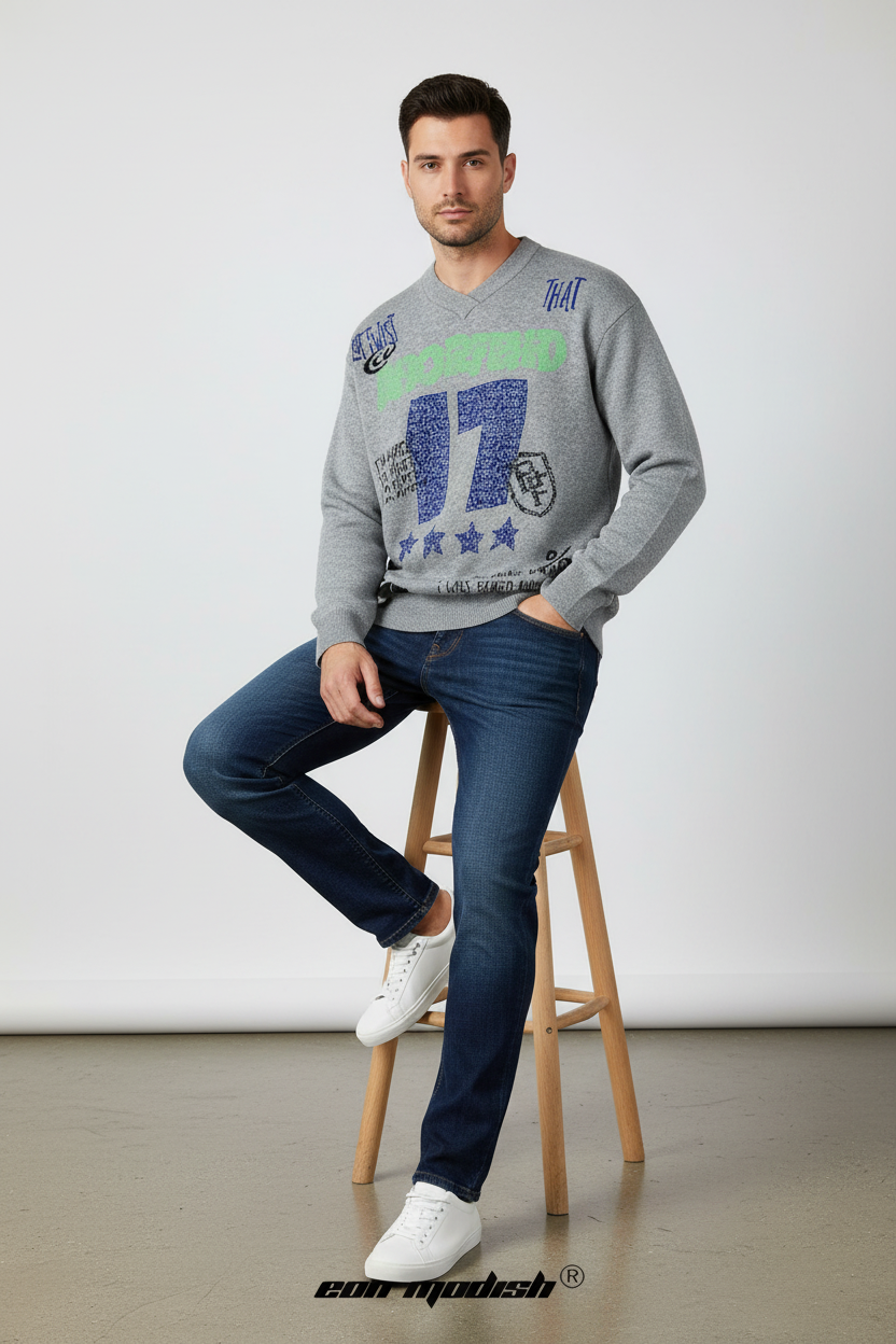 Modish  Retro Jacquard Crew Neck Sweater