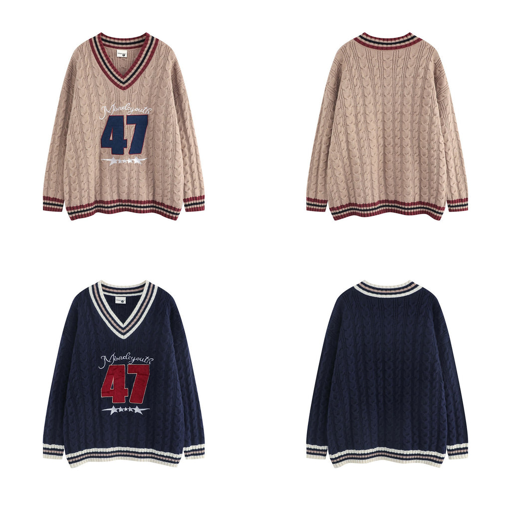 Color blocked ribbed digital sweater