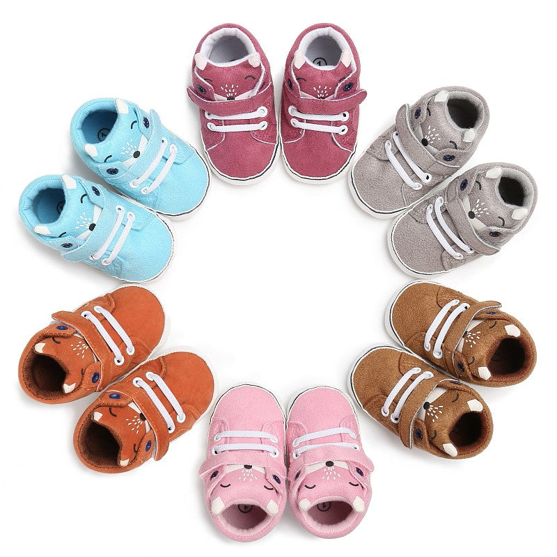 Baby Autumn Shoes Kid Boy Girl Fox Head Lace Cotton Cloth First Walker Anti-slip Soft Sole Toddler Sneaker 1 Pair