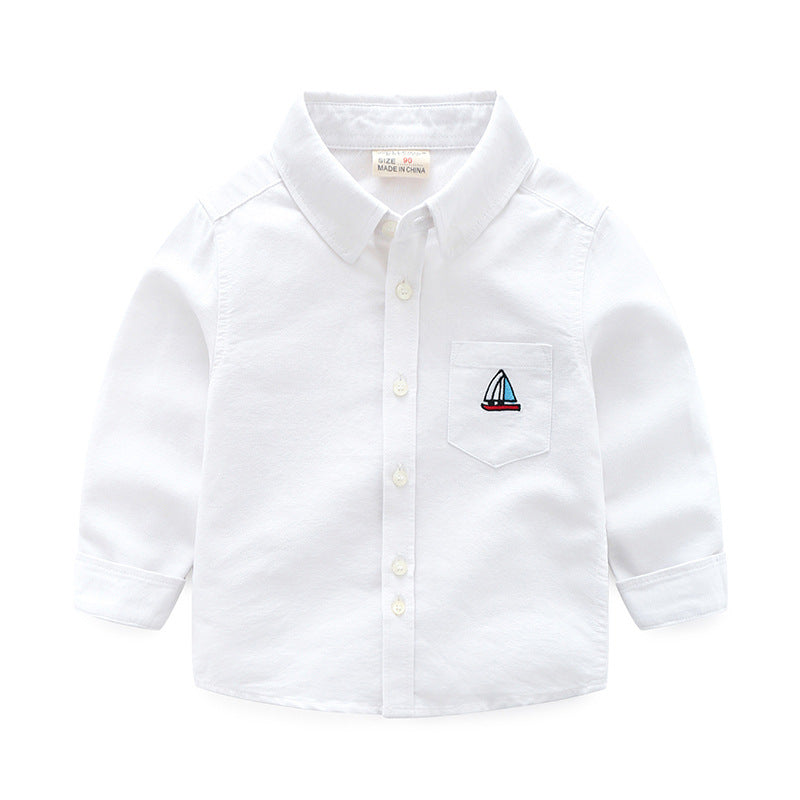 Long Sleeve Shirt Spring New Style White Shirt for Toddlers 1-3 Years Old Boys and Girls