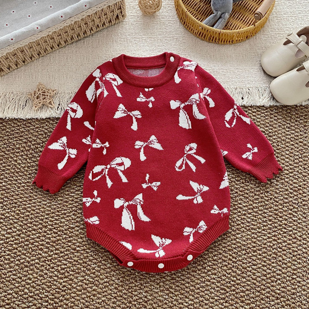Baby Romper Cotton A-Class Bow Knit Pattern Fashion Cute Infant Clothes 1-3 Years