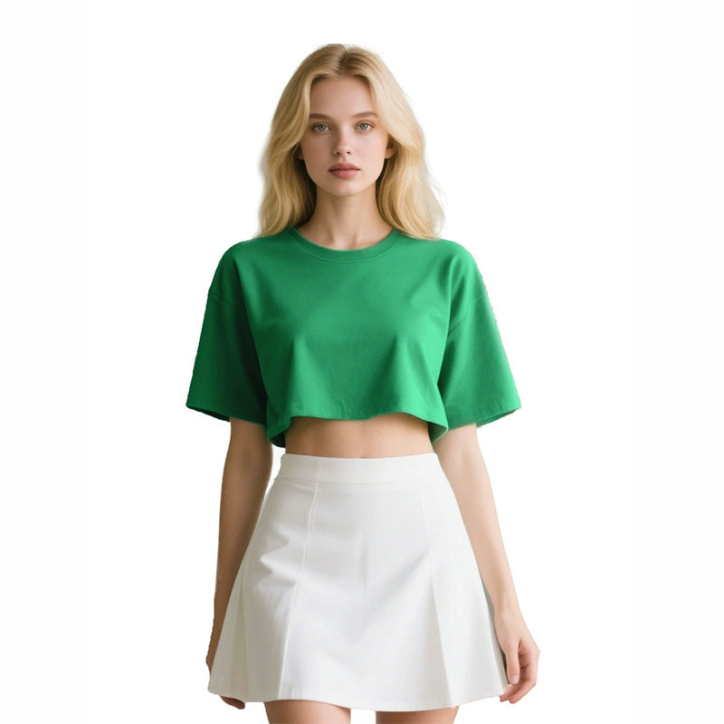Short crop loose top women's short sleeved T-shirt with exposed navel