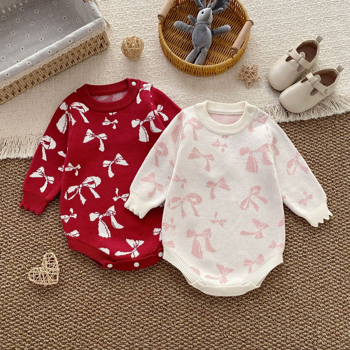 Baby Romper Cotton A-Class Bow Knit Pattern Fashion Cute Infant Clothes 1-3 Years