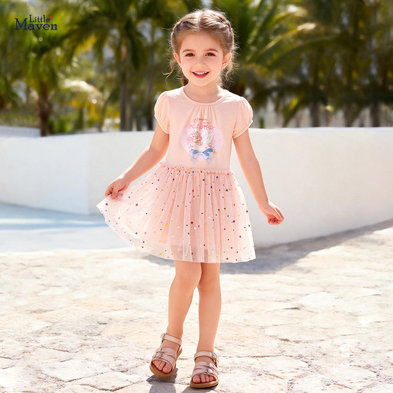 Summer Mesh Girl's Princess Dress Cartoon Dress, Cute Children's Dress