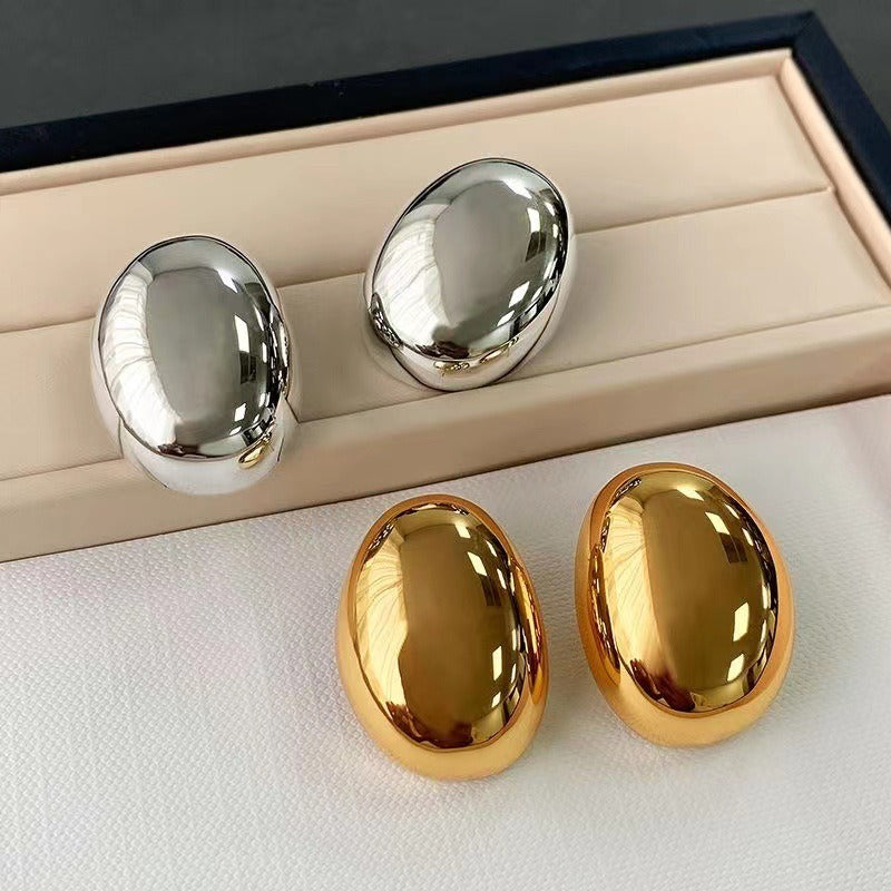 New Brass Teardrop Half Hollow Large Earrings Metal Smooth Ladies Jewellery