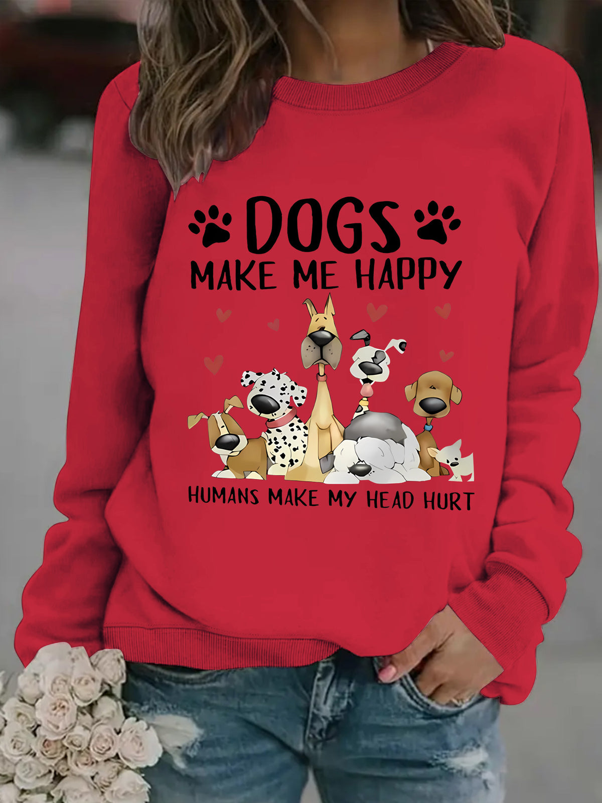 Round-neck DOGS Print Crew Sweatshirt