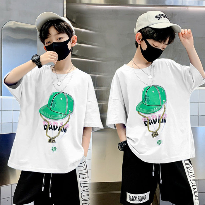Children's Boy Short Sleeve T-Shirt Mid to Large Size Cotton Casual Boy