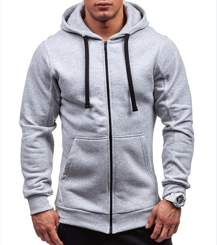 Men's Casual Solid Color Zip Up Hooded Sweatshirt Jacket