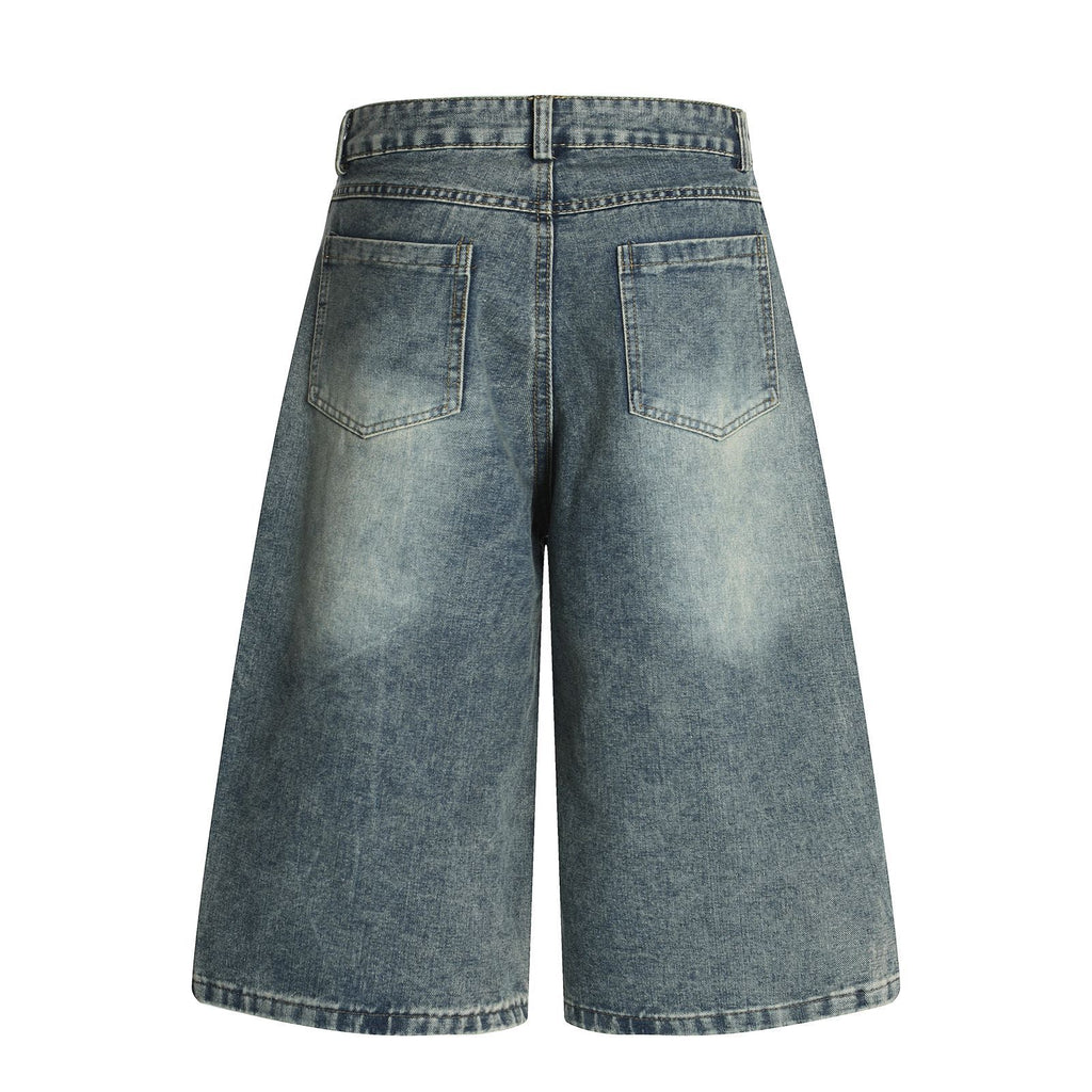 Washed Fun Pet Embroidery Seven-Quarter Denim Pants for Men and Women Summer New Casual High Street Mid-Length Trousers