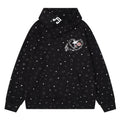 Light gray slanted collar hoodie with musical notes and heart embroidery