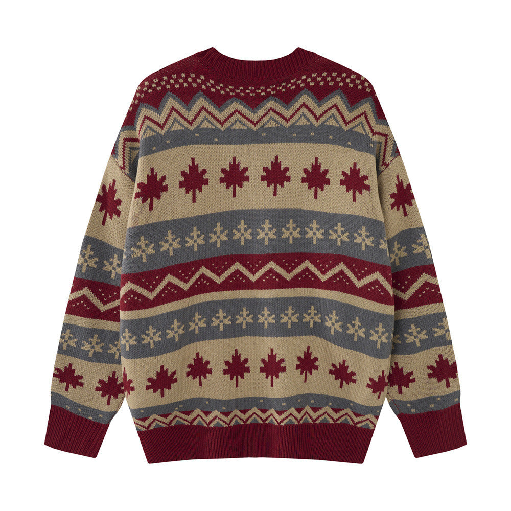 Men's Jacquard Stripe Colour Block Crew Neck Sweater