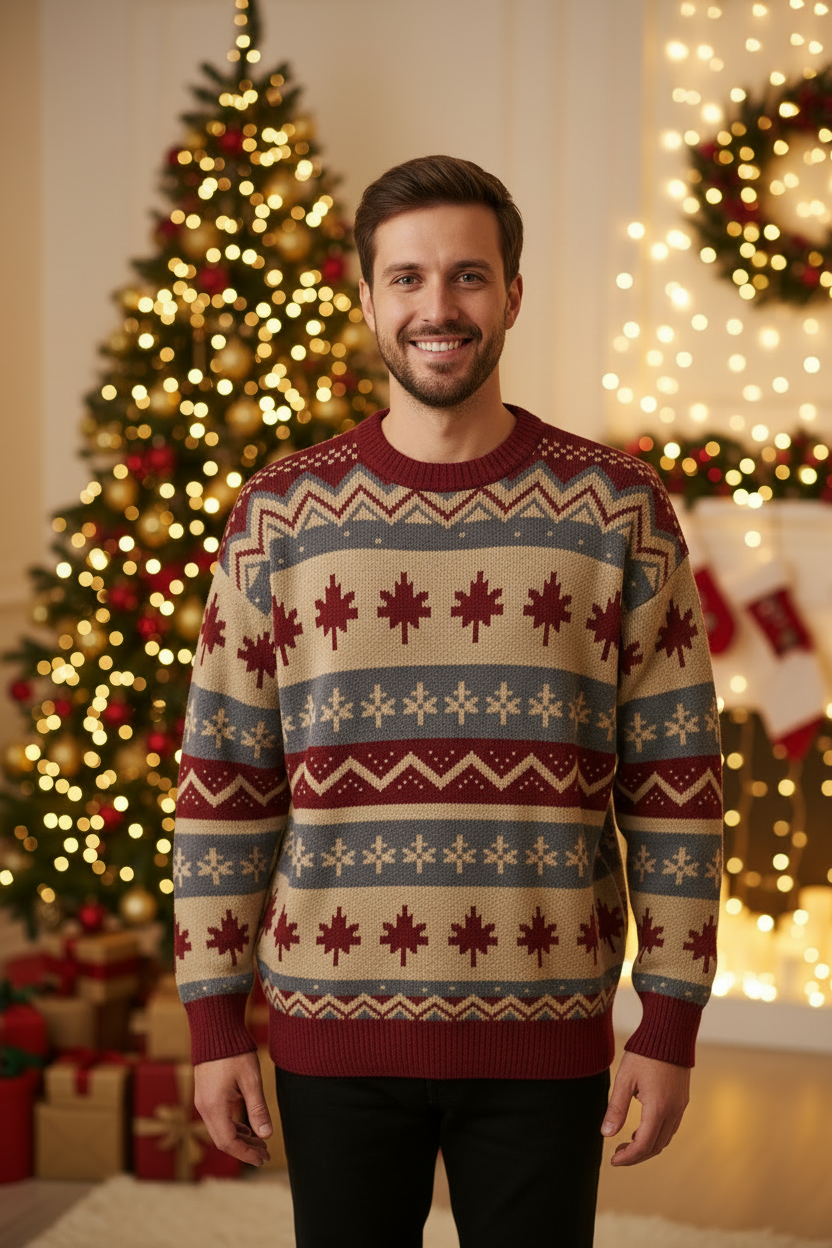 Men's Jacquard Stripe Colour Block Crew Neck Sweater