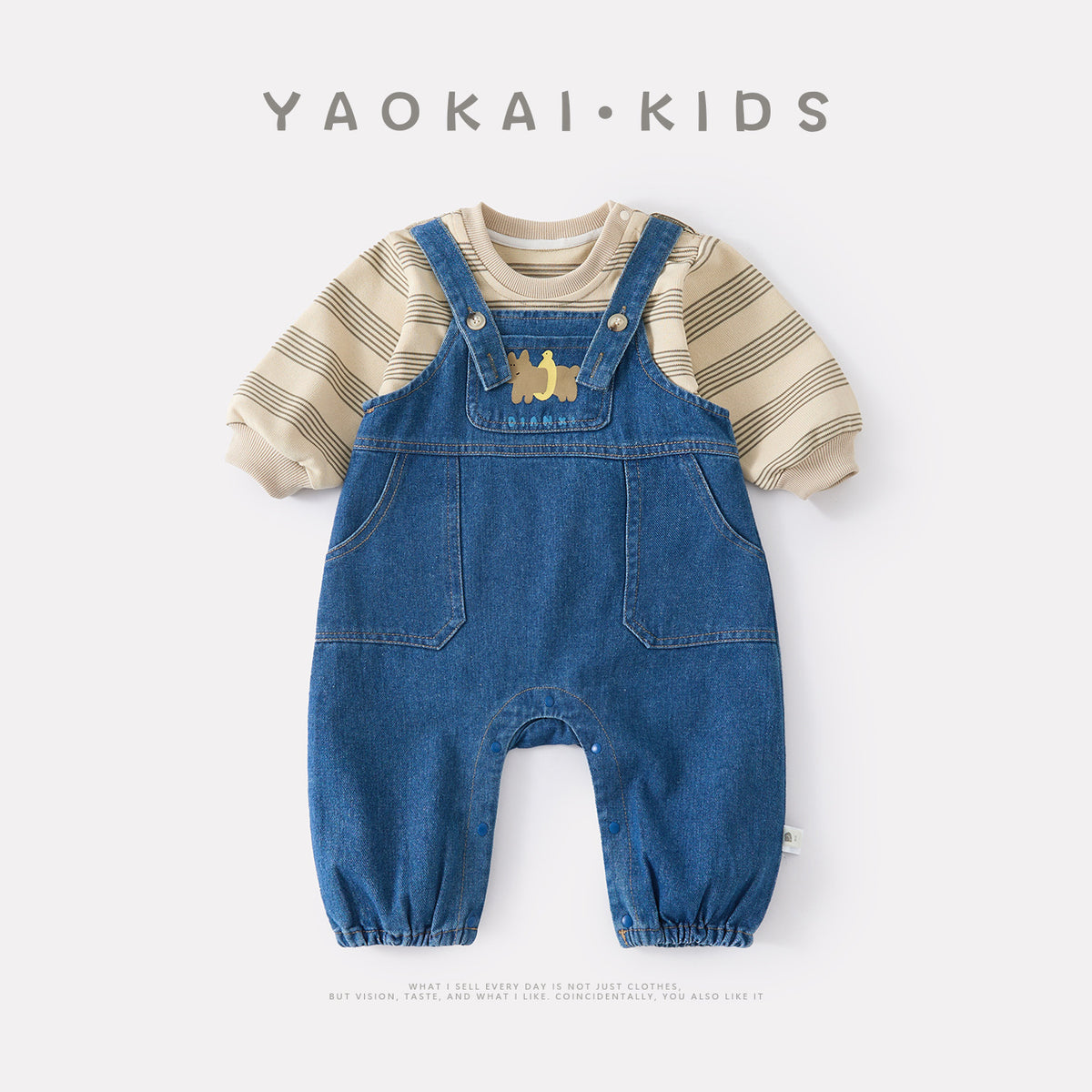 Boy Denim Overalls Set with Striped Bodysuit Two-Piece Outfit