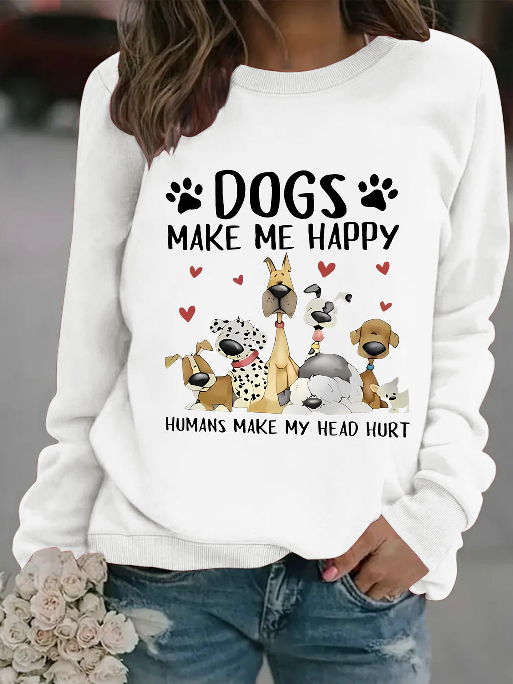 Round-neck DOGS Print Crew Sweatshirt