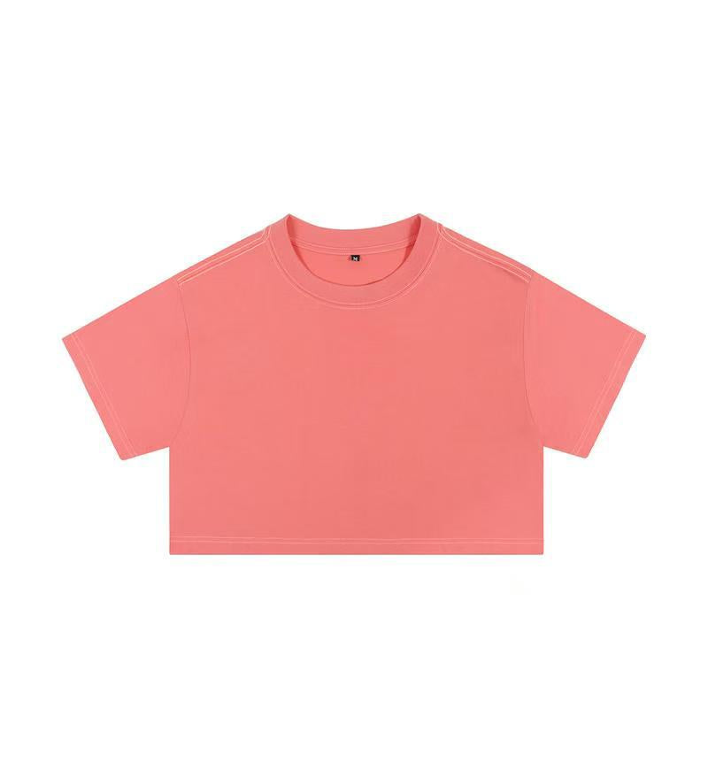 Short crop loose top women's short sleeved T-shirt with exposed navel
