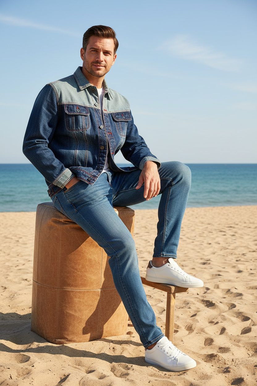 Men's Colour Block Patchwork Denim Jacket