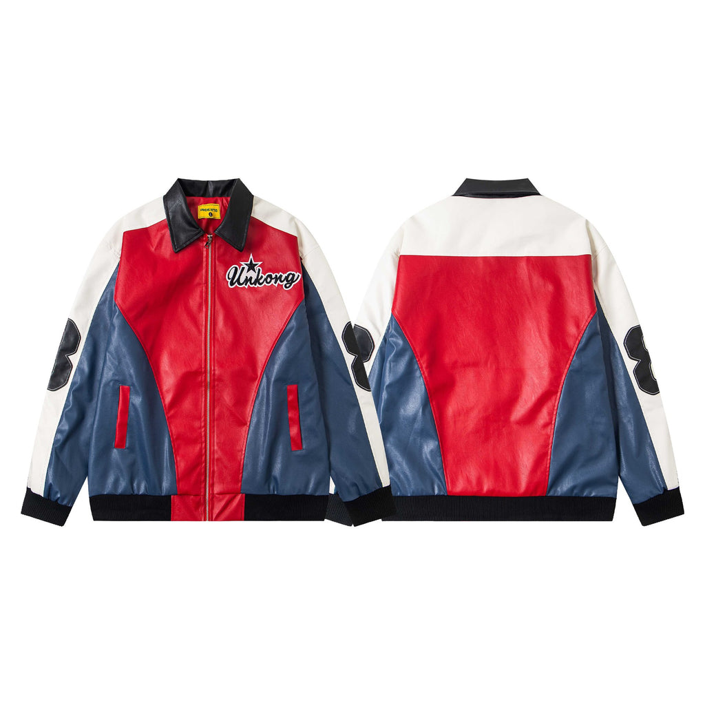 Color blocked PU leather jacket