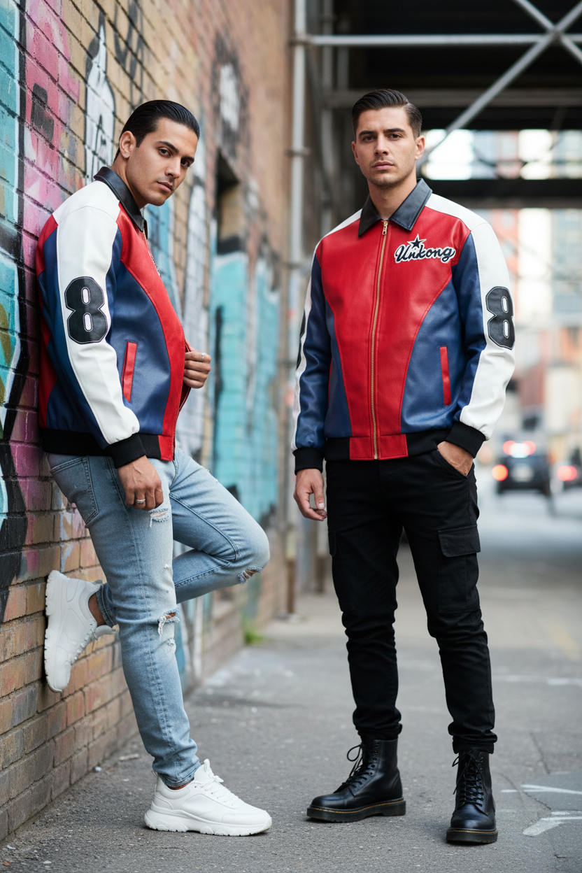 Color blocked PU leather jacket