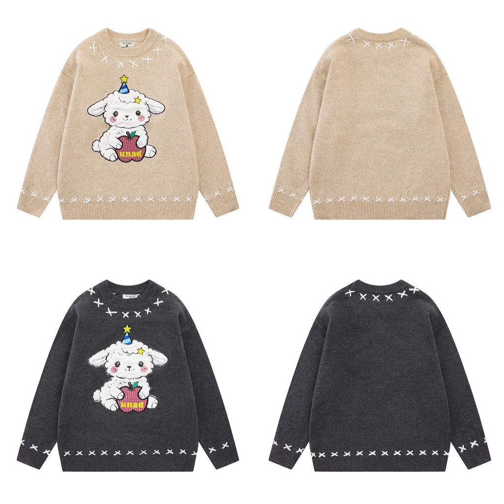 Sheep patch embroidery design sweater