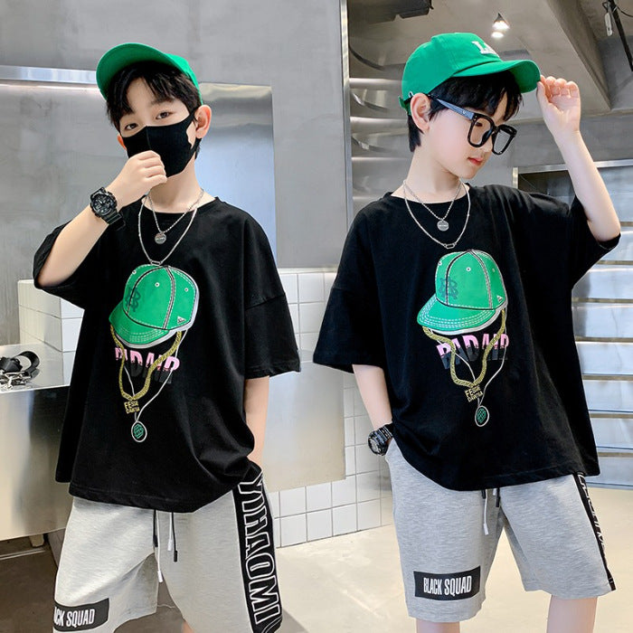 Children's Boy Short Sleeve T-Shirt Mid to Large Size Cotton Casual Boy