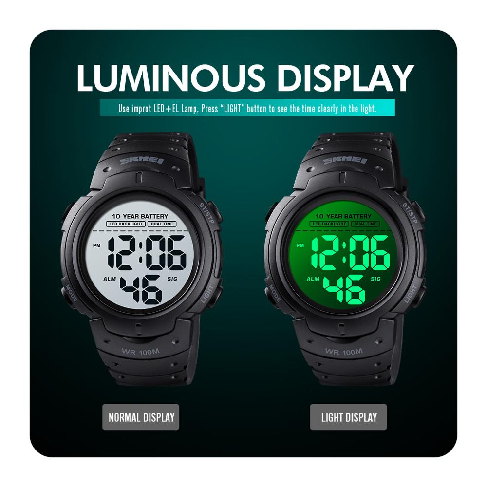 SKMEI 10 Years Battery Men's Watch 100M Waterproof Alarm Clock Sport Watches LED Digital Man Wrist Watch relogio masculino 1560