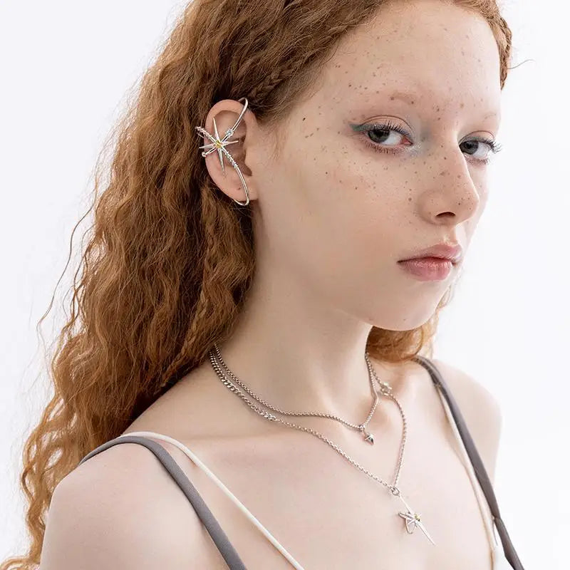 Fashion Silver Color Cross Ear Clip Cyberpunk Earrings For Women Jewelry Accessories Y2k Piercing Fake Earring Man