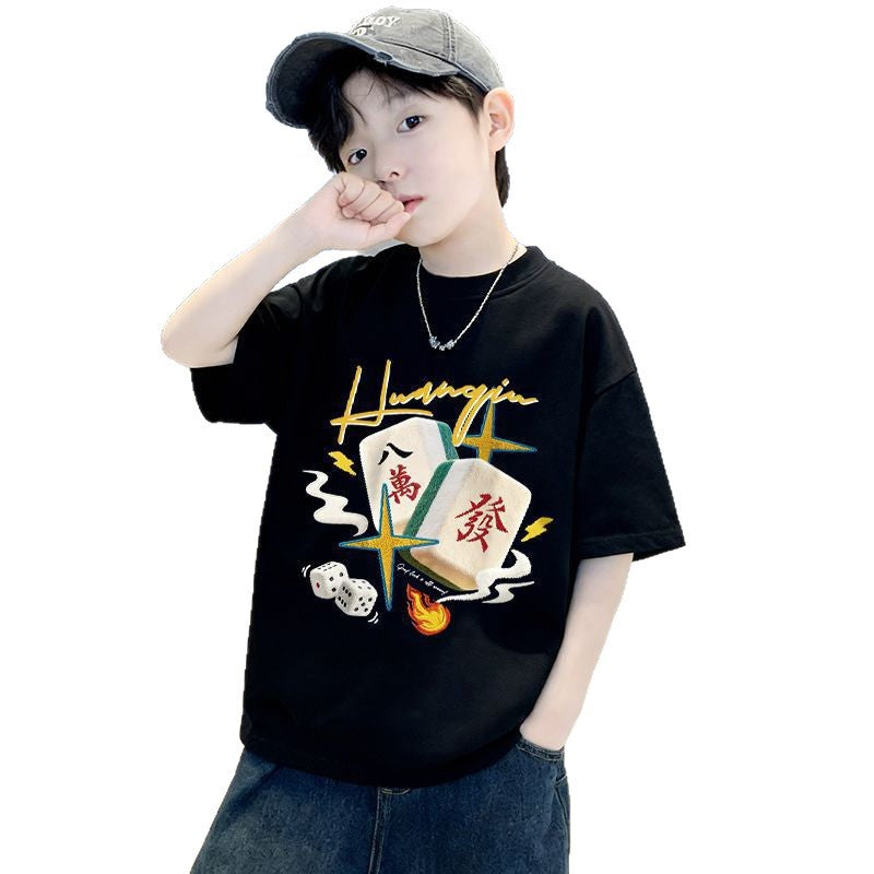 Boy Pure T-Shirt Short Sleeve Stylish Gradient Kids Youth Boy Sports Top