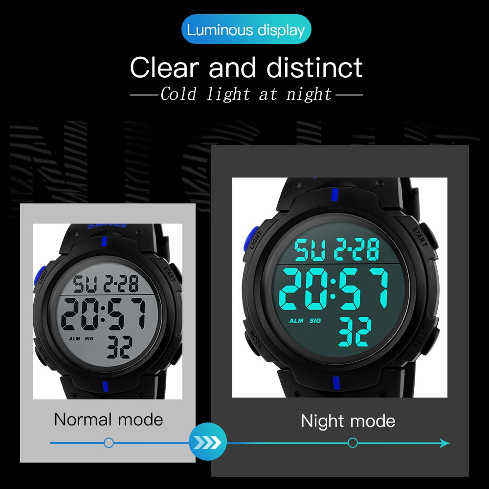 SKMEI 1068  Men Sports Watches Chronos Countdown Men's Watch Waterproof LED Digital Watch Man Electronic Clock Relogio Masculino 1068