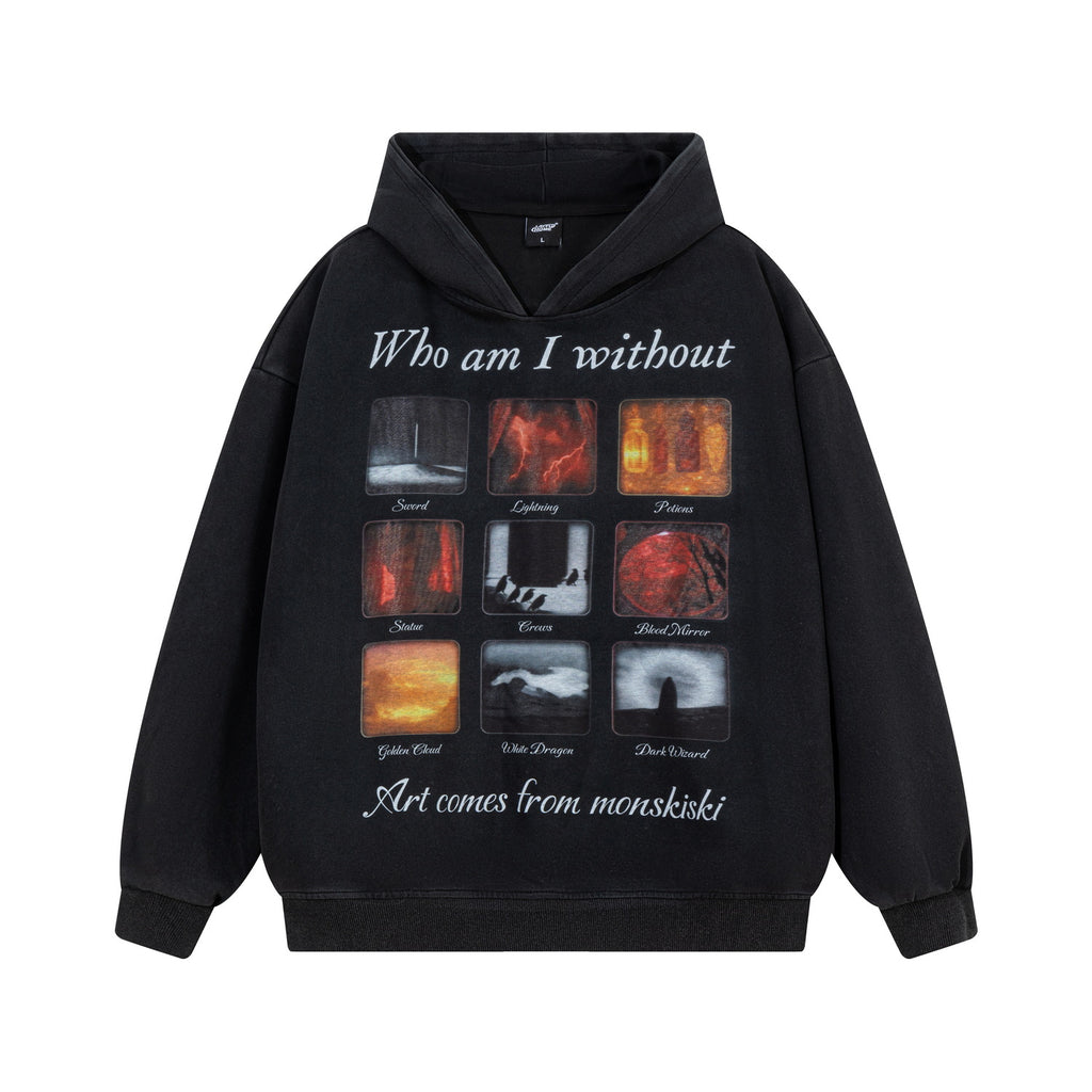 Men's Nine Grid Art Print Zip-Up Hoodie