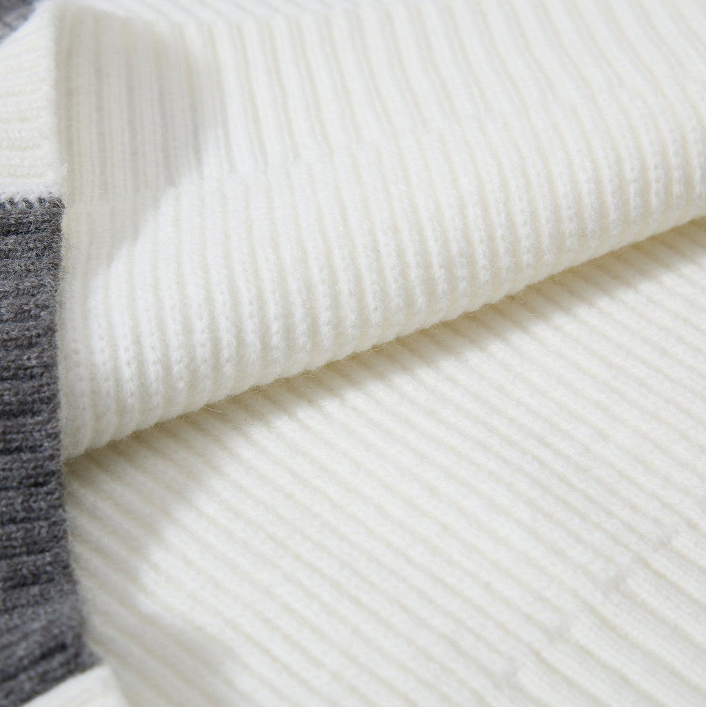 Retro Color Block Embroidered Crew Neck Sweater