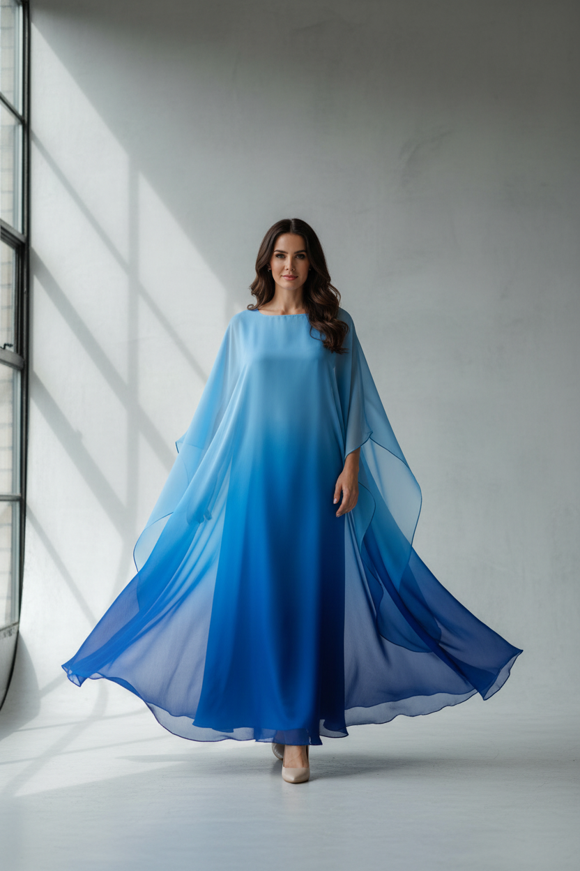 Gradient Satin Maxi Robe Dress
