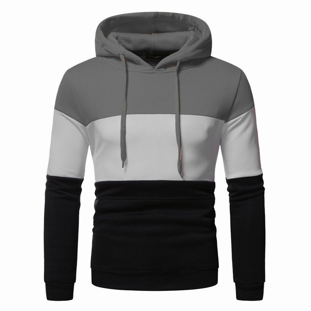 Men's Casual Three-Color Spliced Hoodie