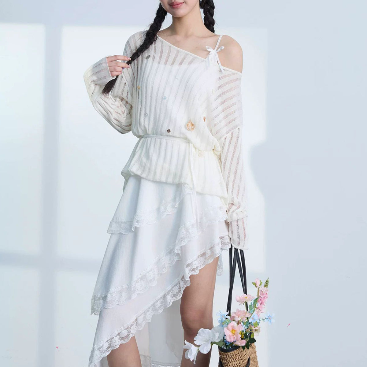 Irregular Strap Beach Dress Cake Dress Long Dress