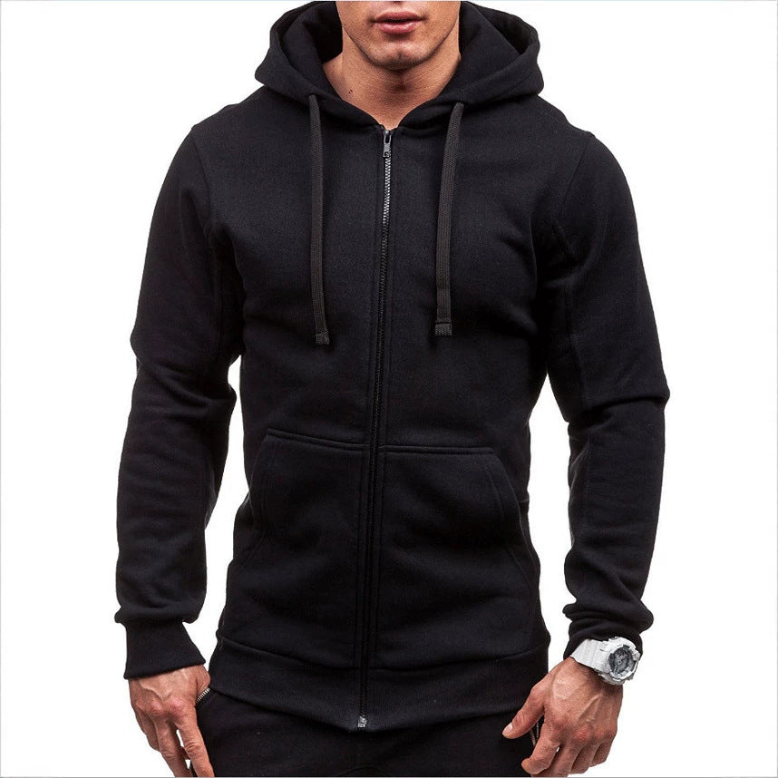 Men's Casual Solid Color Zip Up Hooded Sweatshirt Jacket